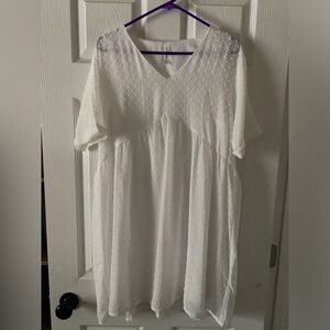 White Textured V-Neck Dress
